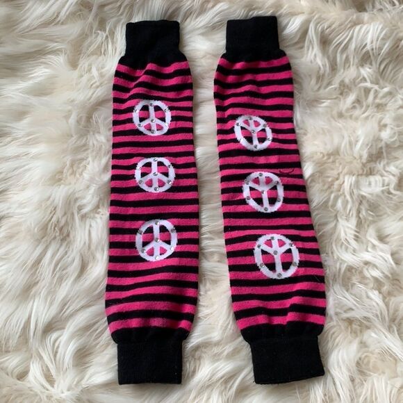 Unbranded Other - 🛍 Peace Sign Rhinestoned Pink and Black Leg-warmers